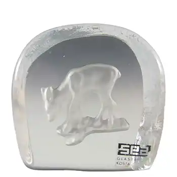 Sea Glasbruk Glass Paperweight Fawn Sculpture - Label