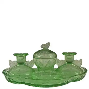Sowerby Art Deco Green Glass Butterfly Trinket Set