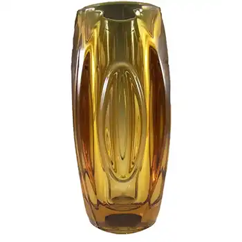Rosice Sklo Union 8" Amber Glass Lens Vase Rudolf Schrötter
