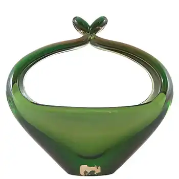 Skrdlovice #5965 Labelled Czech Glass Basket Bowl by Emanuel Beránek