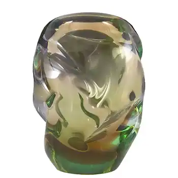 Skrdlovice #5530 Czech Amber & Green Glass Vase by Frantisek Zemek