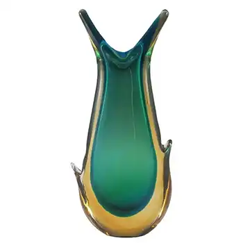 Murano 1950's Green & Amber Sommerso Glass Vase