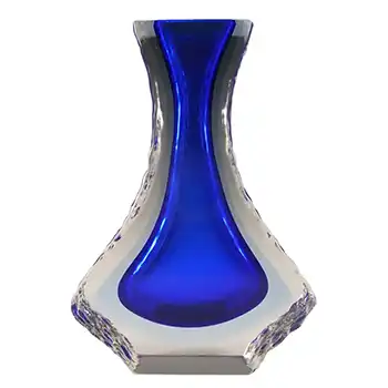 Murano Faceted, Textured Blue Sommerso Glass Vase
