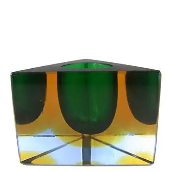 Murano/Sommerso Faceted Green Glass Block Vase/Bowl