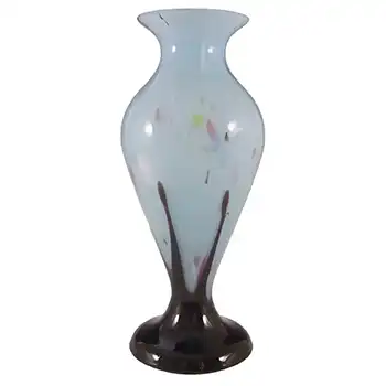 Czech 1930's Blue + Black Spatter/Splatter Glass Vase