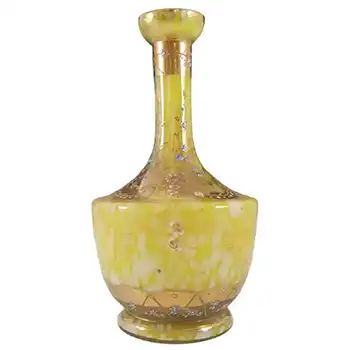 Welz Bohemian Lemon Yellow & White Spatter Glass Vase