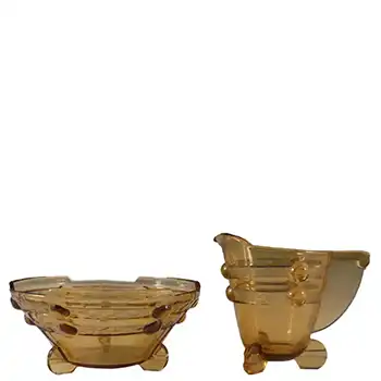 Stölzle #19413 Art Deco 1930's Amber Glass Jug + Bowl Set