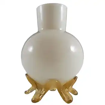 Victorian Uranium Custard Glass Amber & Ivory Antique Vase