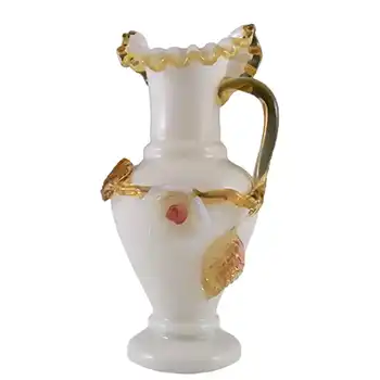 Victorian Uranium Custard Glass Amber & Ivory Flower Vase/Jug