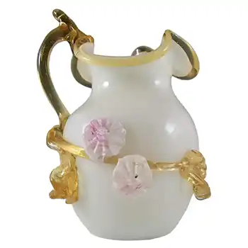 Victorian Uranium Custard Glass Amber & Ivory Flower Vase/Jug