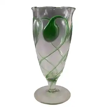 Victorian Green & Clear Glass 'Tadpole Trails' Vase c 1900