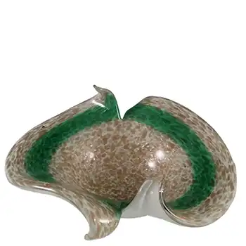 Fratelli Toso Murano Copper Aventurine Green Glass Bowl