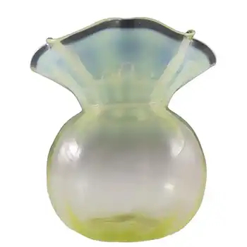 Victorian 1885 Vaseline Uranium Opalescent Glass Vase