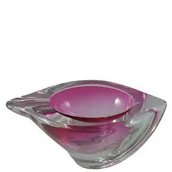 Val St-Lambert Belgium Cranberry Pink Glass Bowl - Signed
