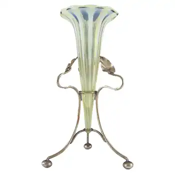 Victorian Vaseline / Uranium Glass + Silver Epergne Vase