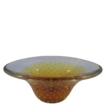 Thomas Webb Amber Glass 'Flair' Bubble Bowl - Marked