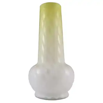 Victorian Satin Air Trap Yellow & White Glass Antique Vase