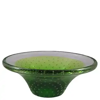 Thomas Webb Green Glass 'Flair' Bubble Bowl - Marked