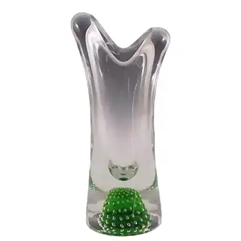 Thomas Webb Green Glass 'Flair' Bubble Vase - Marked