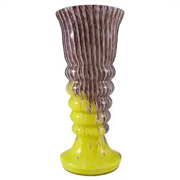 Welz Czech Purple + Yellow Glass 'Stripes + Spots' Vase