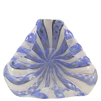 Murano Blue & White Glass Zanfirico Filigree Bowl