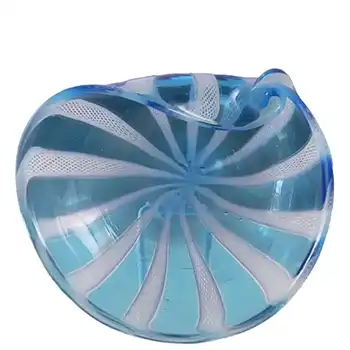 Murano Blue & White Glass Zanfirico Filigree Bowl