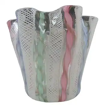 Murano Glass Zanfirico Fazzoletto Handkerchief Vase