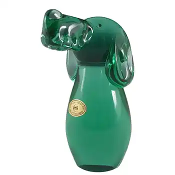 Zelezny Brod Sklo Czech Green Glass Dog - Labelled