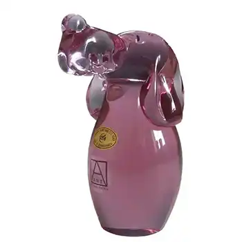 Zelezny Brod Czech Neodymium Pink Glass Dog - Label