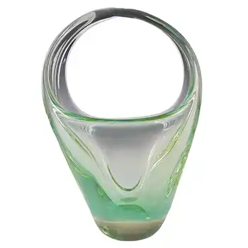 Zelezny Brod Czech Green + Citrine Glass Basket Sculpture