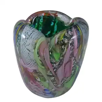 AVEM Murano Zanfirico Bizantino / Tutti Frutti Green Glass Vase
