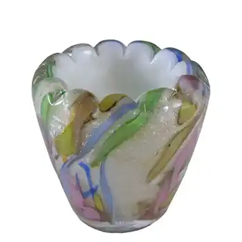 AVEM Murano Zanfirico Bizantino / Tutti Frutti White Glass Vase
