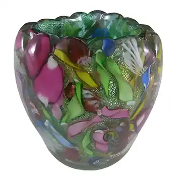 AVEM Murano Zanfirico Bizantino / Tutti Frutti Green Glass Vase