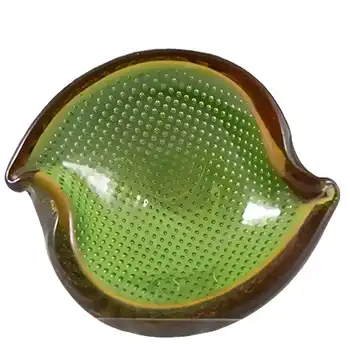 Ferro Italarts Murano Green & Amber Glass Bubble Bowl
