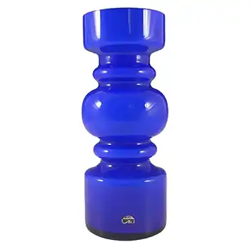 Lindshammar / JC 1970's Swedish Blue Hooped Glass Vase