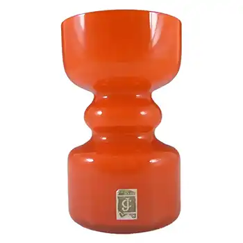Lindshammar / JC 1970's Swedish Orange Hooped Glass Vase