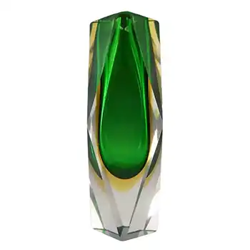 Murano Faceted Green & Amber Sommerso Glass Block Vase