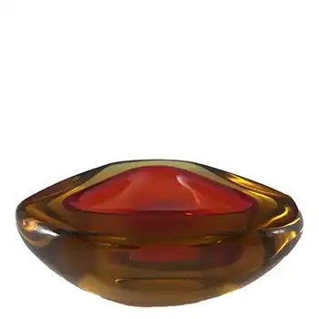 Murano Geode Red & Amber Sommerso Glass Triangle Bowl