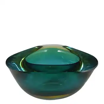 Murano Geode Green & Amber Sommerso Glass Triangle Bowl
