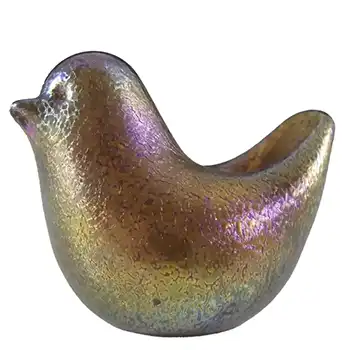 Isle of Wight Studio Gold Iridescent Glass Bird - Labelled