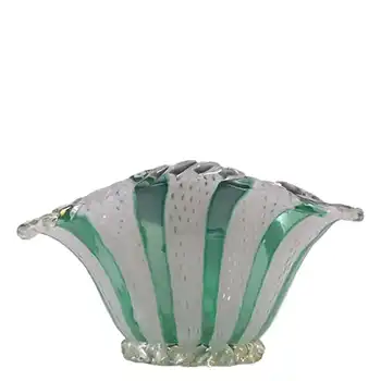 Murano Green & White Glass Zanfirico Filigree Bowl