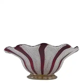 Murano Red & White Glass Zanfirico Filigree Bowl