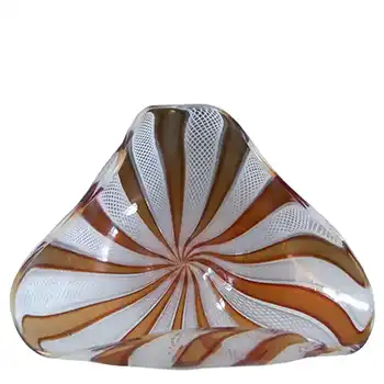 Murano 1950's Zanfirico Lattice Filigree Red Glass Bowl