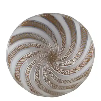 Murano Brown & White Glass Zanfirico Filigree Bowl