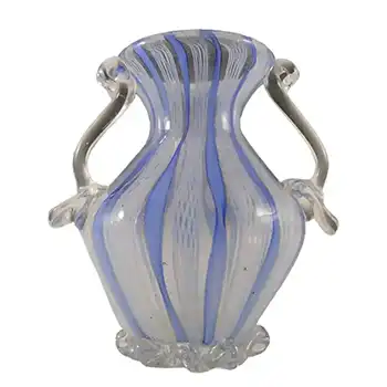 Murano Blue & White Glass Zanfirico Filigree Vase