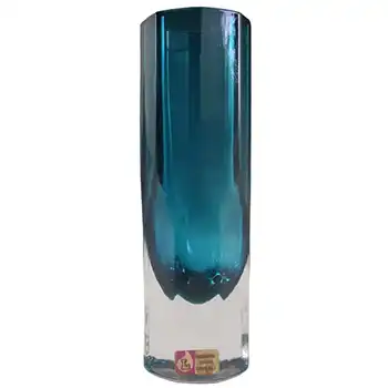 Lindshammar 60s Swedish Blue Glass Vase by Gunnar Ander