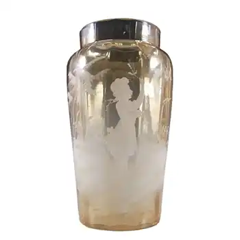 Mary Gregory Bohemian Hand Enamelled Amber Glass Vase