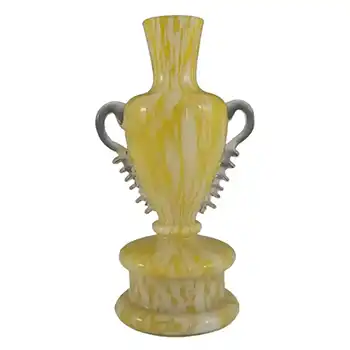 Welz Bohemian Lemon Yellow & White Spatter Glass Trophy Vase