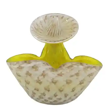 Barbini Murano Biomorphic Gold Leaf Lattimo Glass Bowl