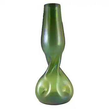 Welz Art Nouveau Bohemian Iridescent Green Glass Vase